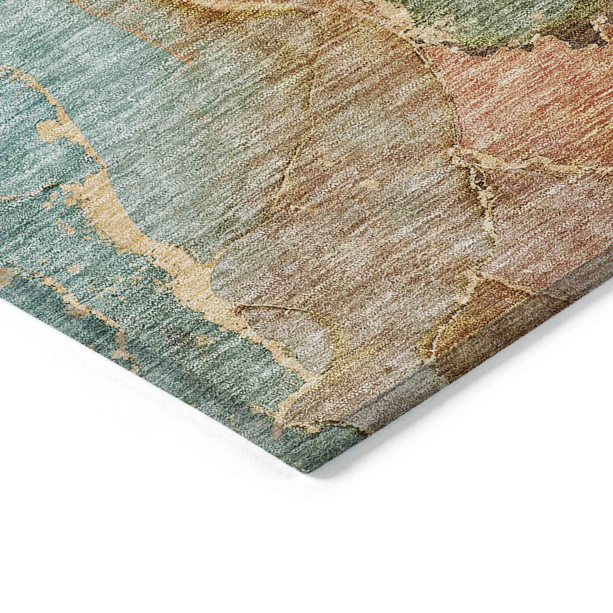 10' X 14' Copper Orange And Teal Blue Abstract Washable Indoor Outdoor Area Rug