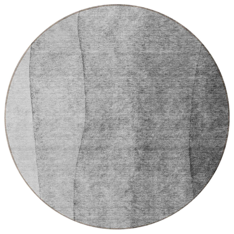 8' Gray Silver And Charcoal Round Ombre Washable Indoor Outdoor Area Rug