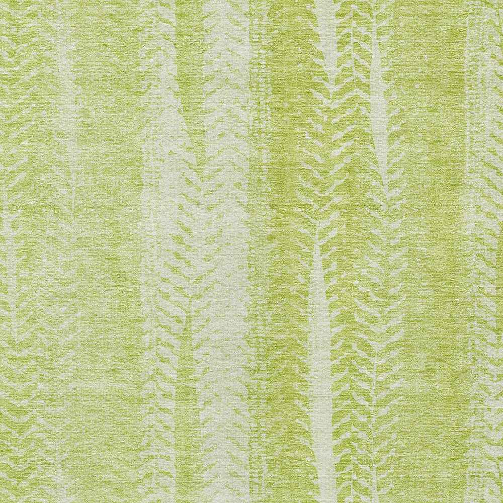 3' X 5' Artichoke Green And Ivory Botanical Leaves Washable Indoor Outdoor Area Rug