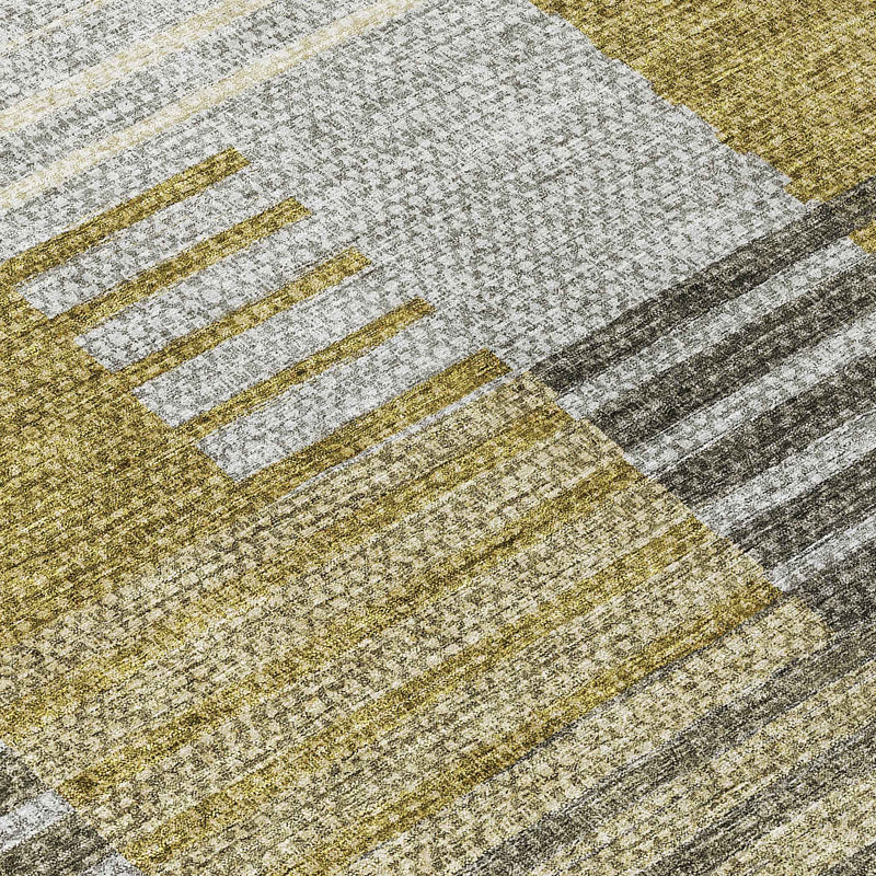 8' Brown Gold And Taupe Round Striped Washable Indoor Outdoor Area Rug