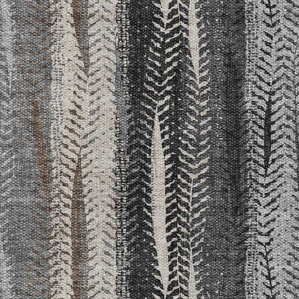 8' X 10' Brown Gray And Ivory Botanical Leaves Washable Indoor Outdoor Area Rug