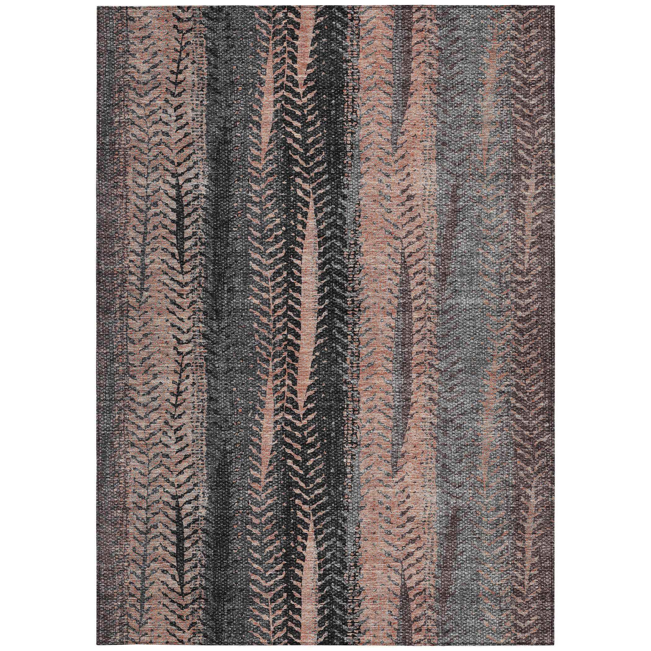 3' X 5' Blue Charcoal And Copper Botanical Leaves Washable Indoor Outdoor Area Rug