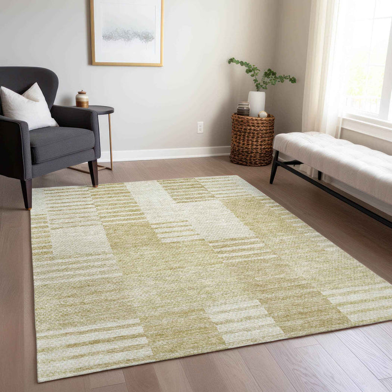 8' X 10' Beige And Ivory Striped Washable Indoor Outdoor Area Rug