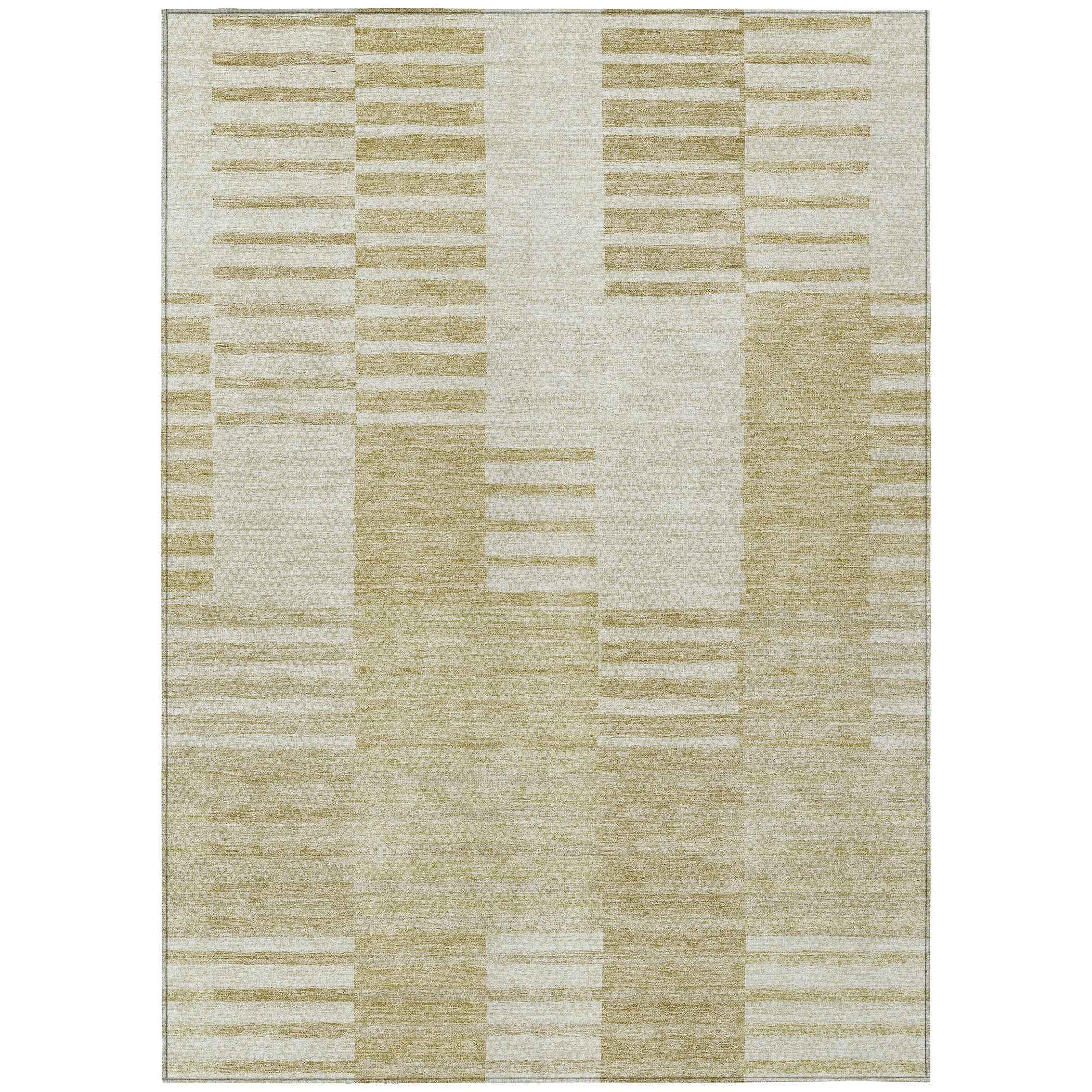 8' X 10' Beige And Ivory Striped Washable Indoor Outdoor Area Rug
