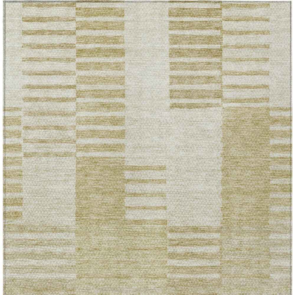8' X 10' Beige And Ivory Striped Washable Indoor Outdoor Area Rug