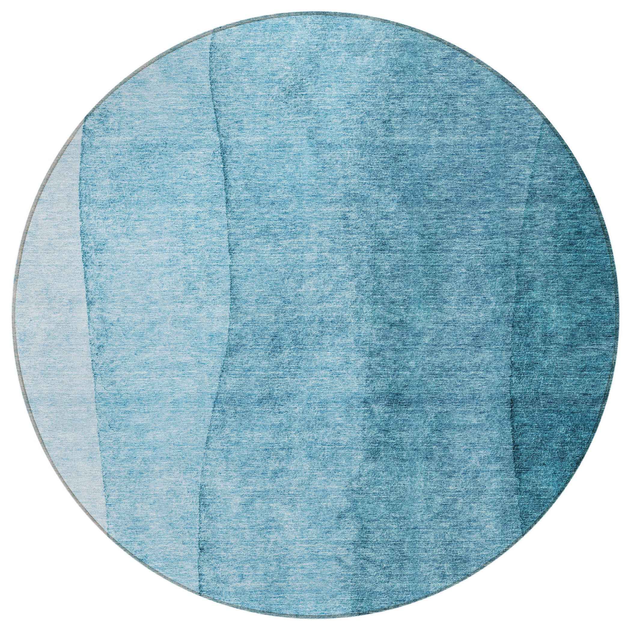 8' Teal Blue Aqua And Blue Round Ombre Washable Indoor Outdoor Area Rug
