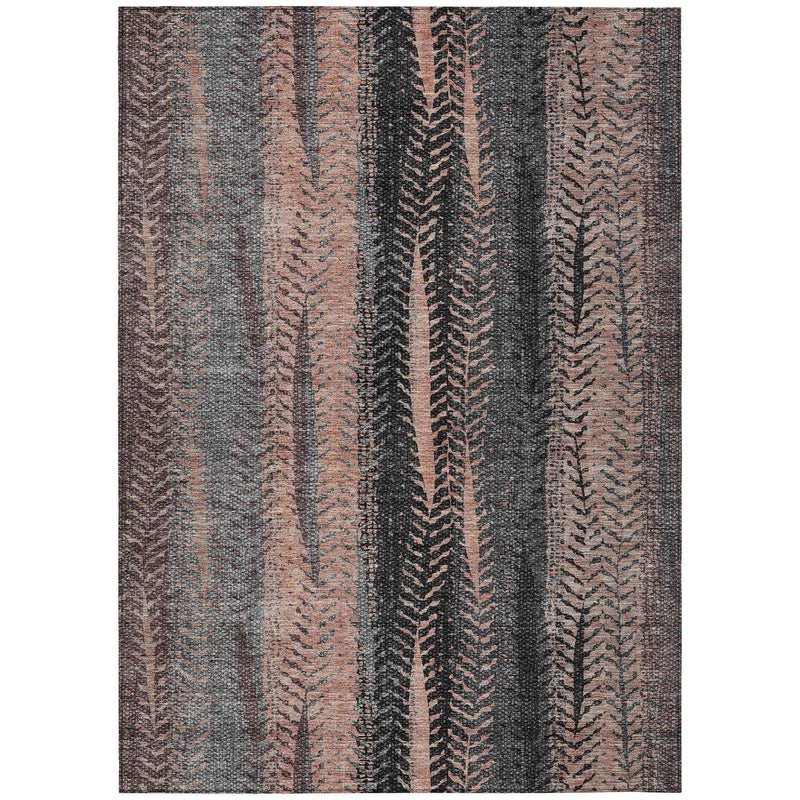 3' X 5' Blue Charcoal And Copper Botanical Leaves Washable Indoor Outdoor Area Rug
