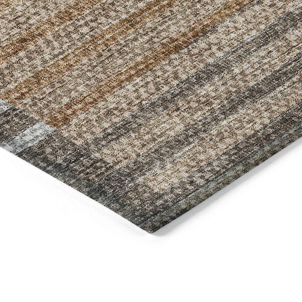 5' X 8' Chocolate And Gray Striped Washable Indoor Outdoor Area Rug