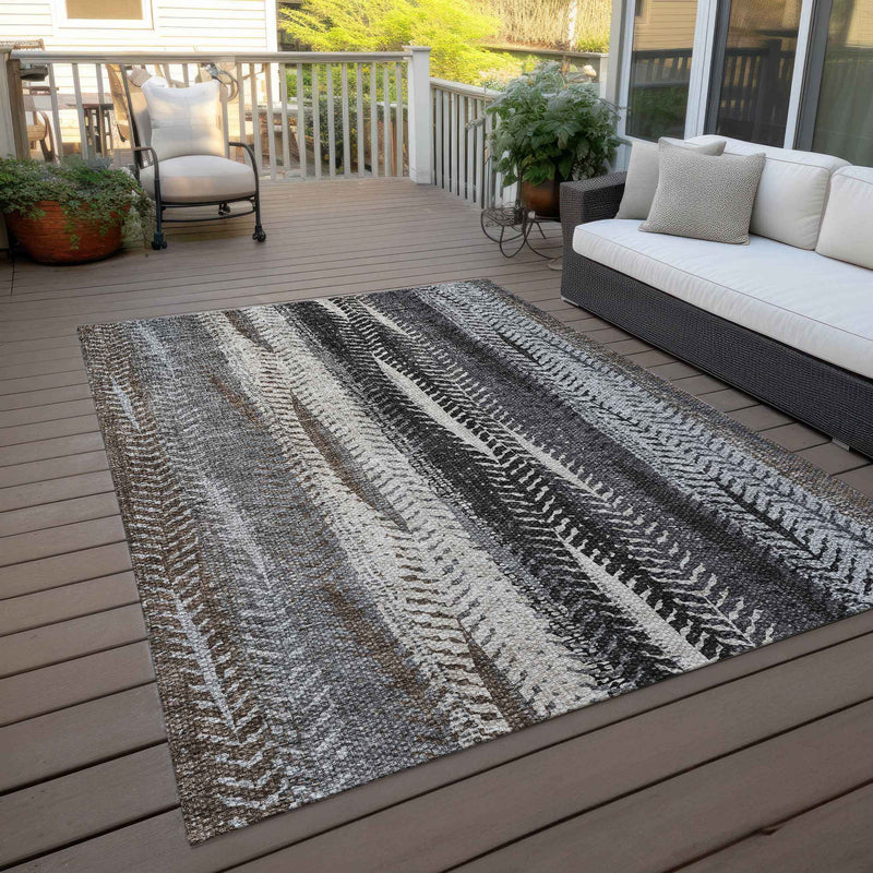 8' X 10' Brown Gray And Ivory Botanical Leaves Washable Indoor Outdoor Area Rug