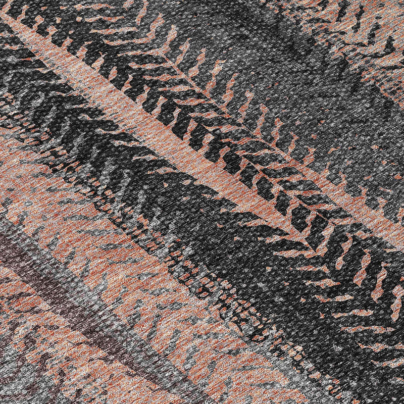 3' X 5' Blue Charcoal And Copper Botanical Leaves Washable Indoor Outdoor Area Rug