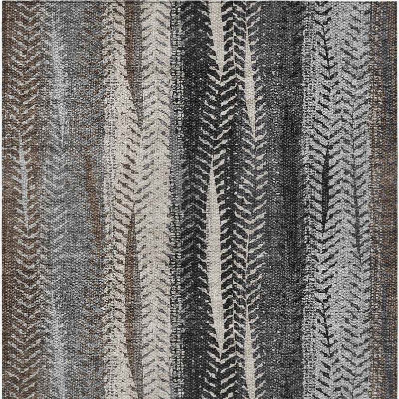 8' X 10' Brown Gray And Ivory Botanical Leaves Washable Indoor Outdoor Area Rug