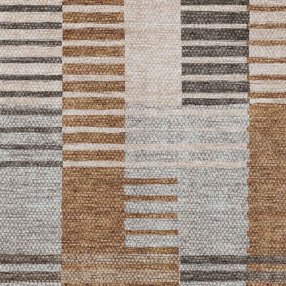 5' X 8' Chocolate And Gray Striped Washable Indoor Outdoor Area Rug