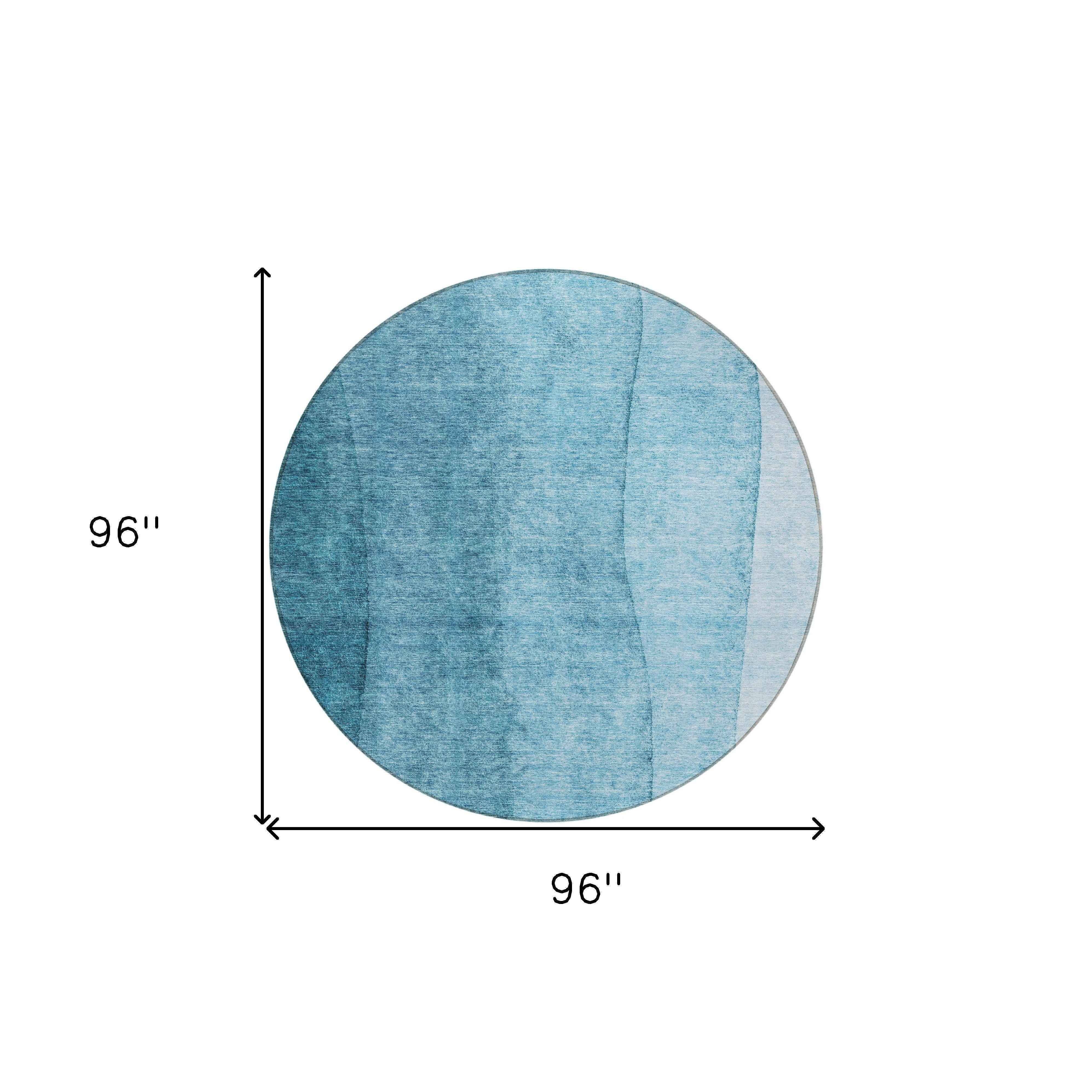 8' Teal Blue Aqua And Blue Round Ombre Washable Indoor Outdoor Area Rug
