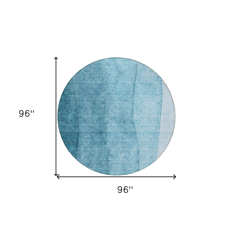 8' Teal Blue Aqua And Blue Round Ombre Washable Indoor Outdoor Area Rug