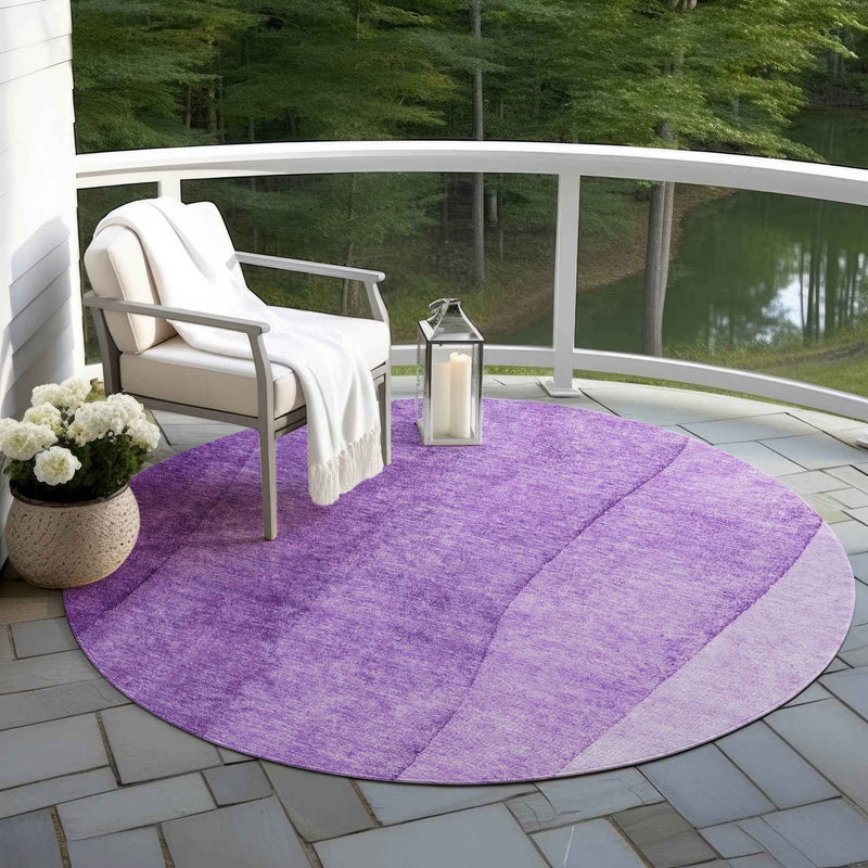8' Purple And Lavender Round Ombre Washable Indoor Outdoor Area Rug