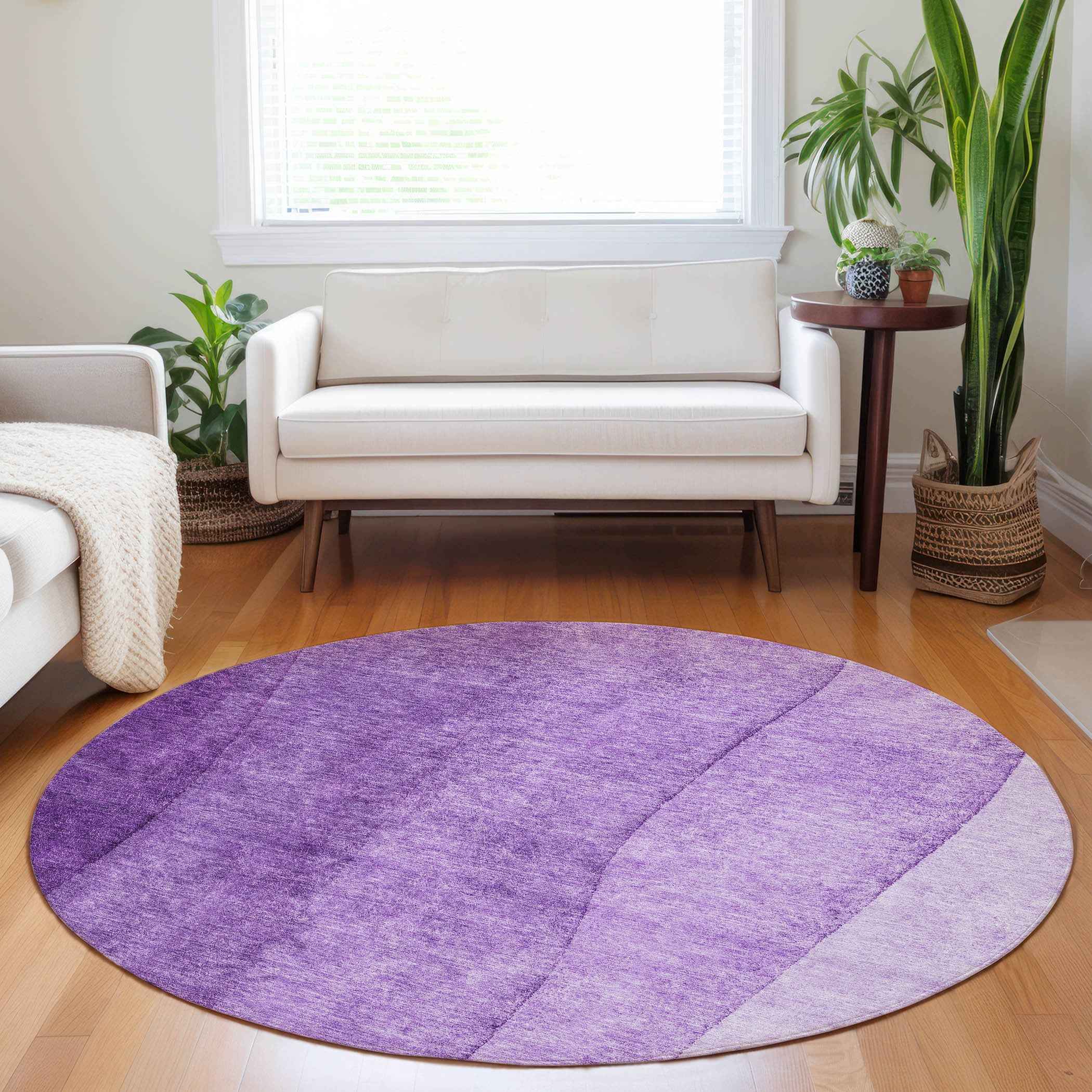 8' Purple And Lavender Round Ombre Washable Indoor Outdoor Area Rug