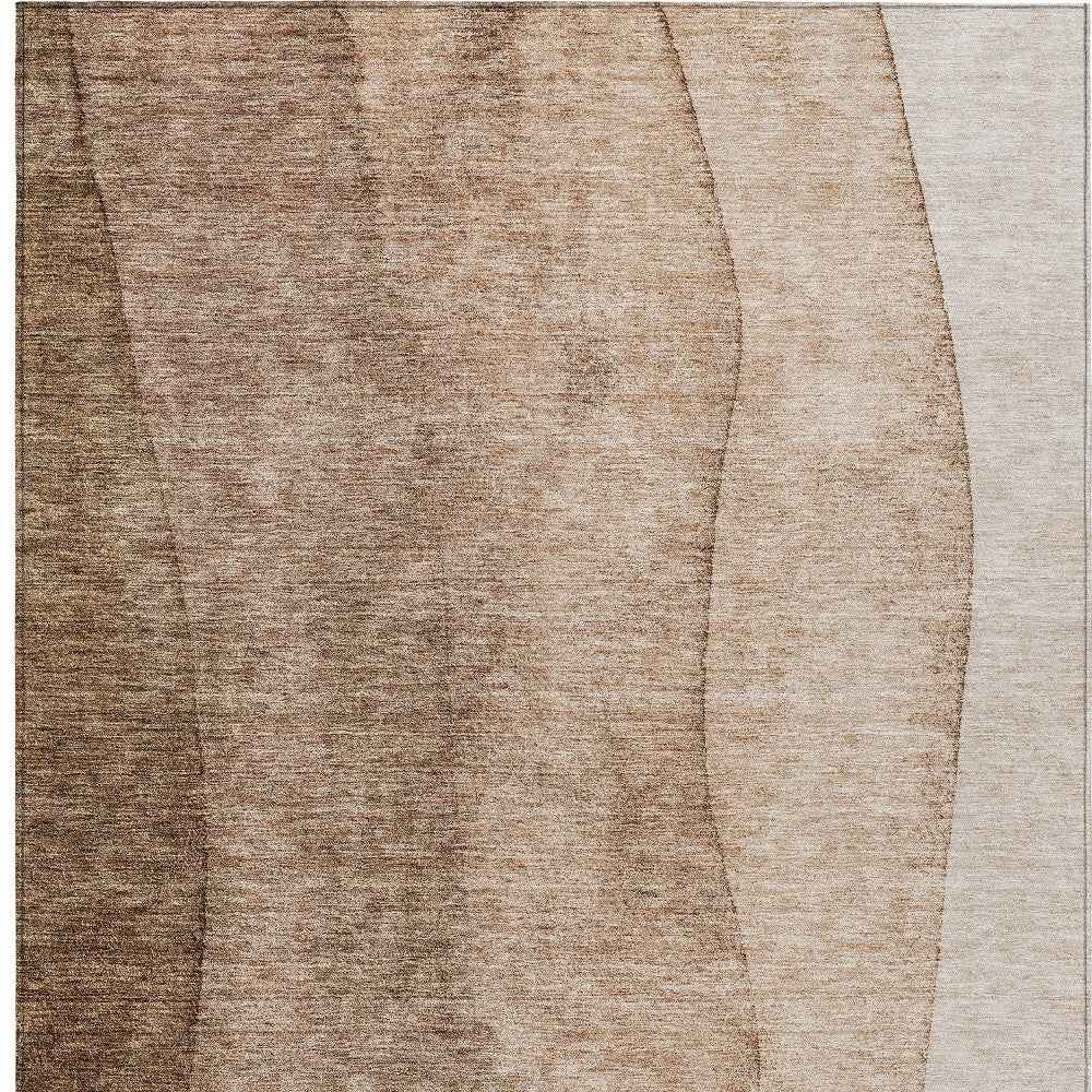 3' X 5' Brown And Beige Ombre Washable Indoor Outdoor Area Rug
