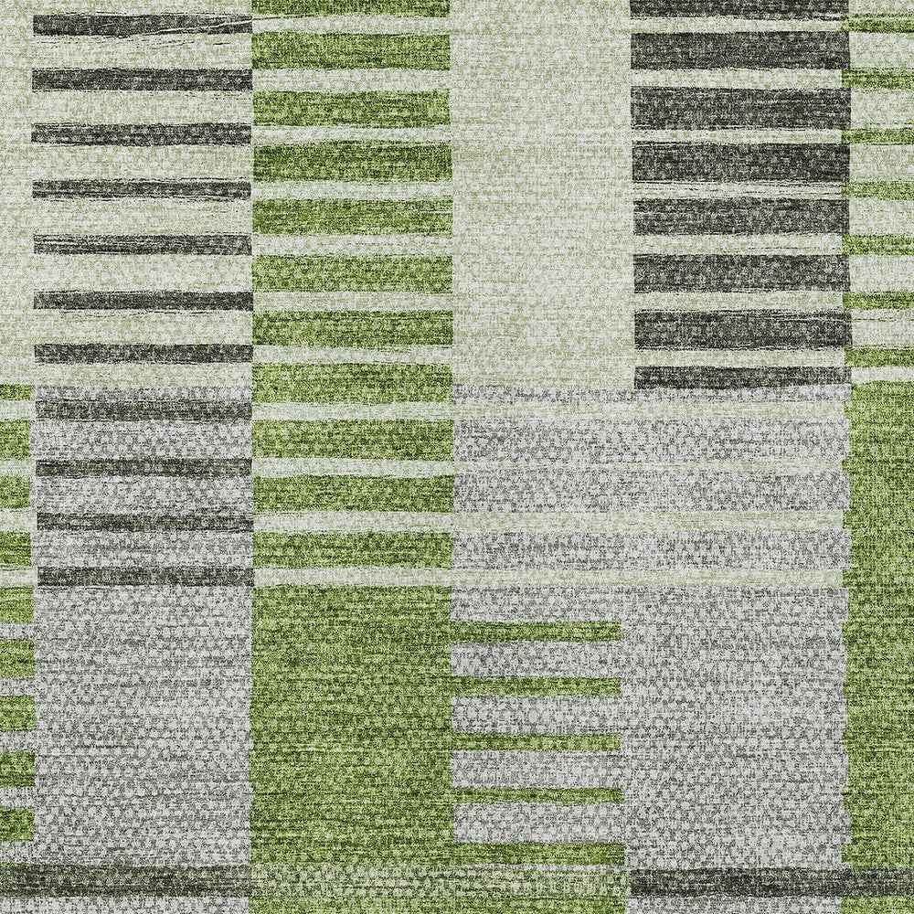 9' X 12' Green And Olive Green Striped Washable Indoor Outdoor Area Rug