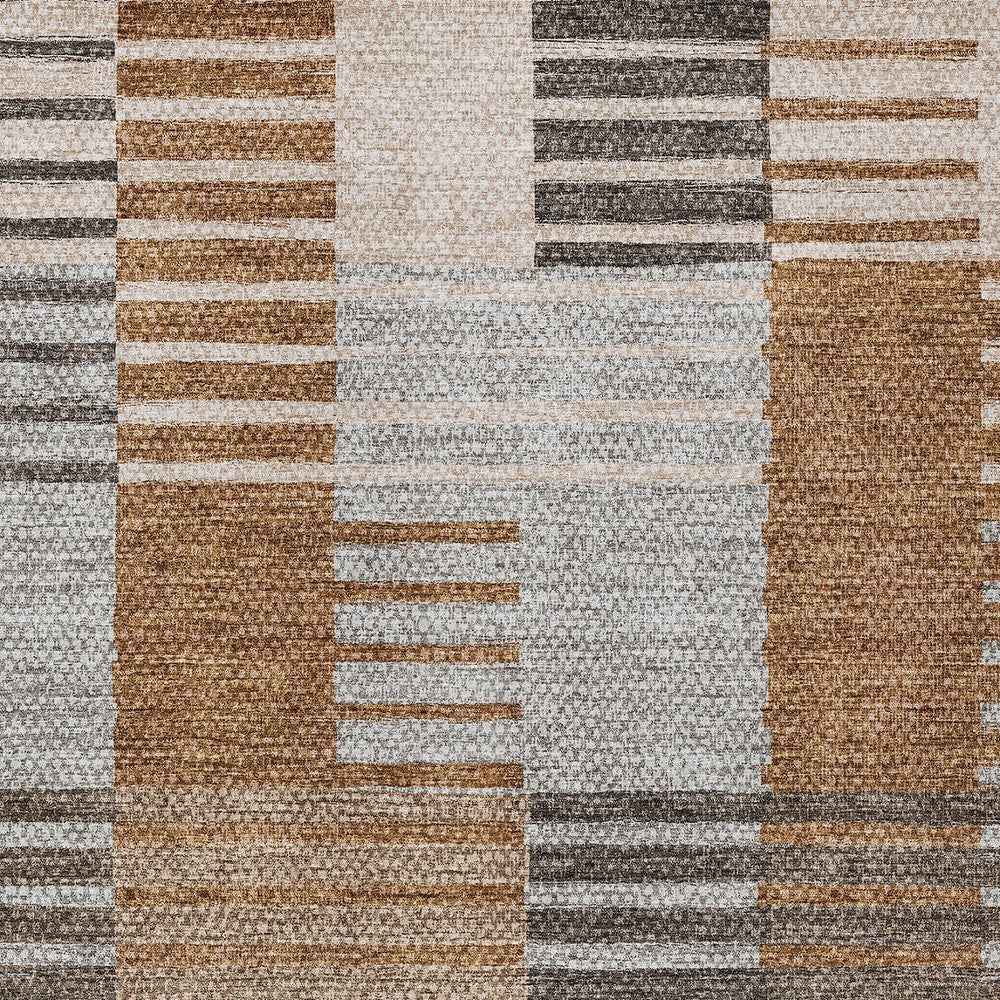 10' X 14' Chocolate And Gray Striped Washable Indoor Outdoor Area Rug