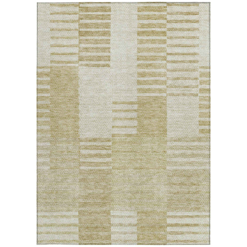 10' X 14' Beige And Ivory Striped Washable Indoor Outdoor Area Rug