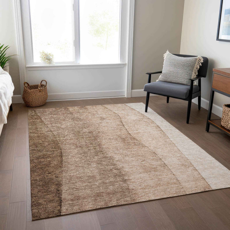 3' X 5' Brown And Beige Ombre Washable Indoor Outdoor Area Rug