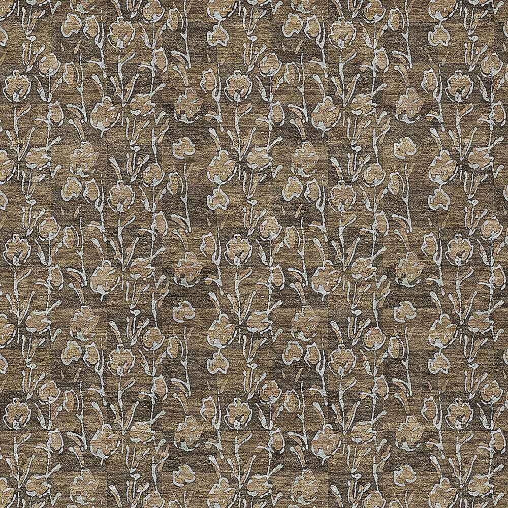 10' X 14' Brown And Ivory Floral Washable Indoor Outdoor Area Rug