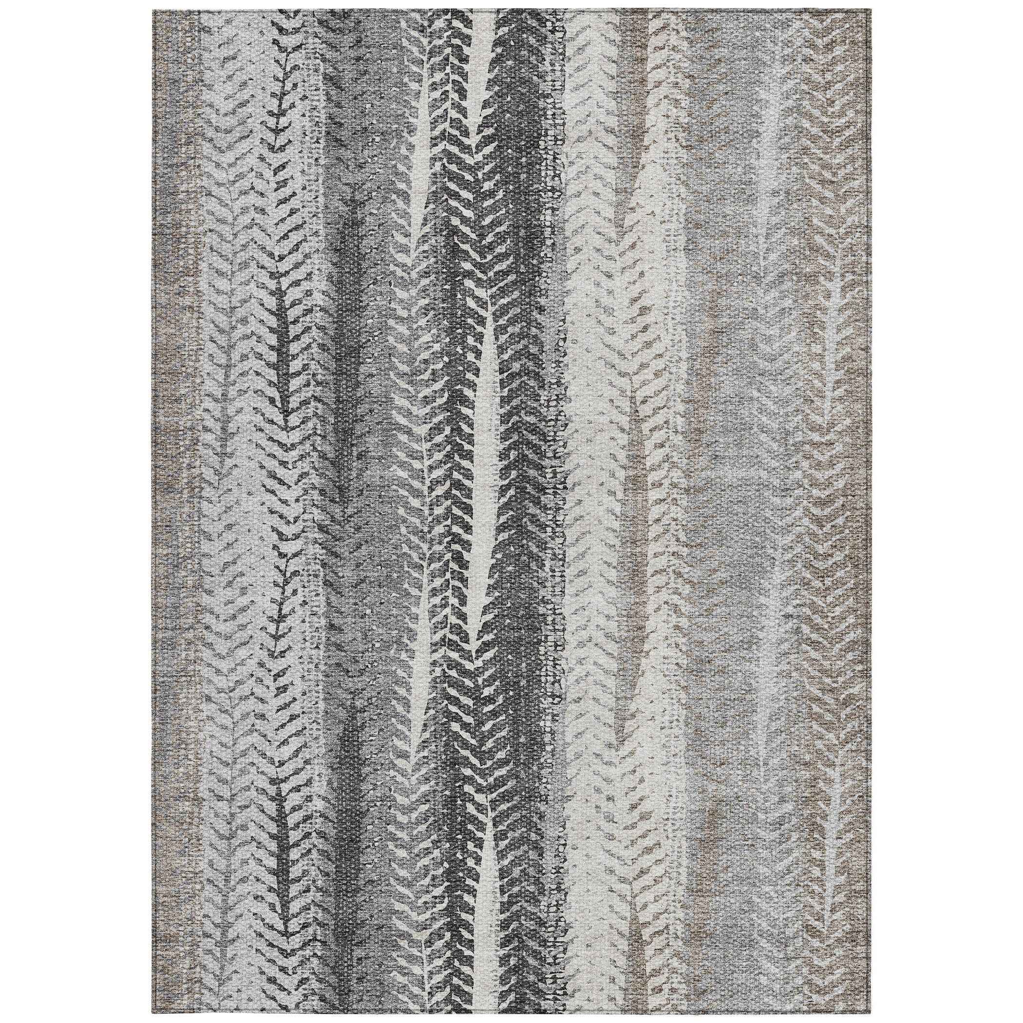 8' X 10' Khaki Ivory And Gray Botanical Leaves Washable Indoor Outdoor Area Rug