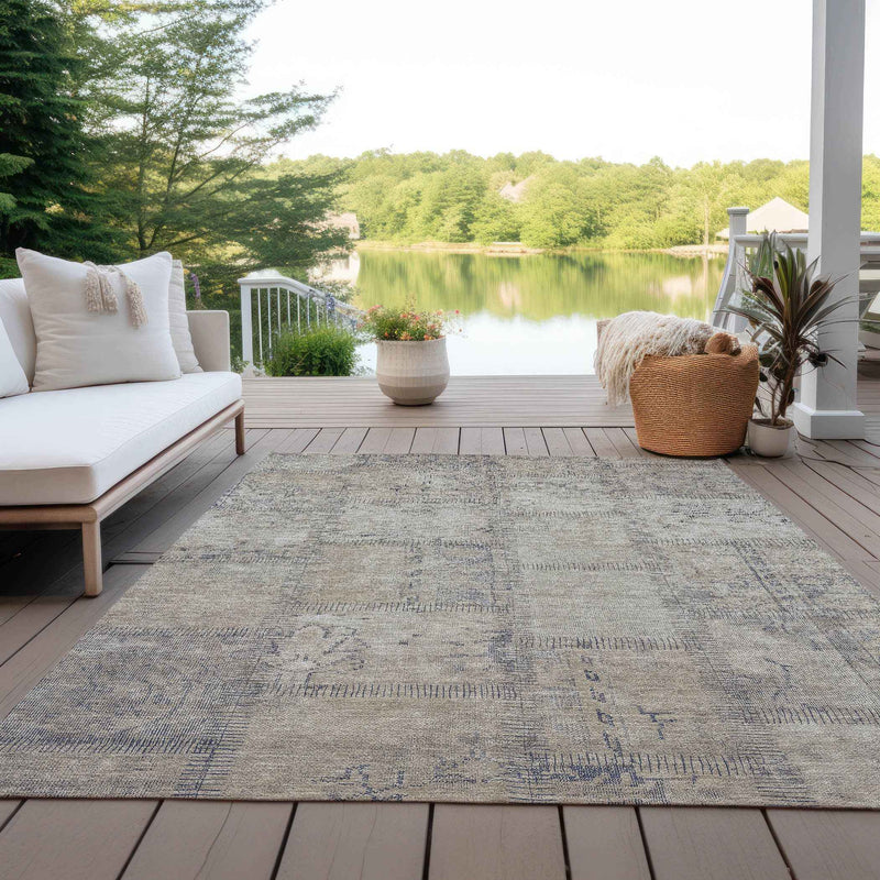 8' X 10' Beige Taupe And Brown Patchwork Washable Indoor Outdoor Area Rug