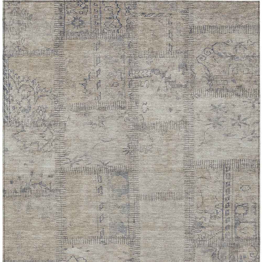 8' X 10' Beige Taupe And Brown Patchwork Washable Indoor Outdoor Area Rug
