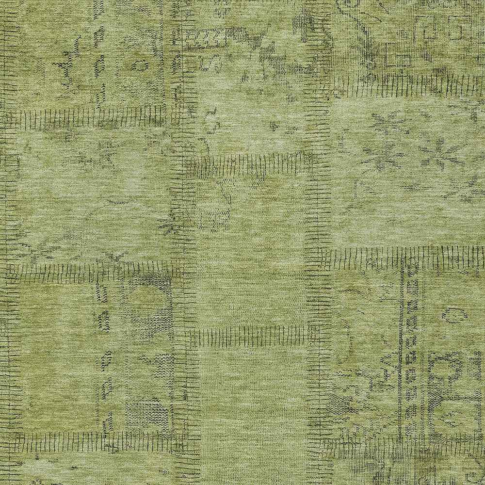 10' X 14' Fern Green And Artichoke Green Patchwork Washable Indoor Outdoor Area Rug