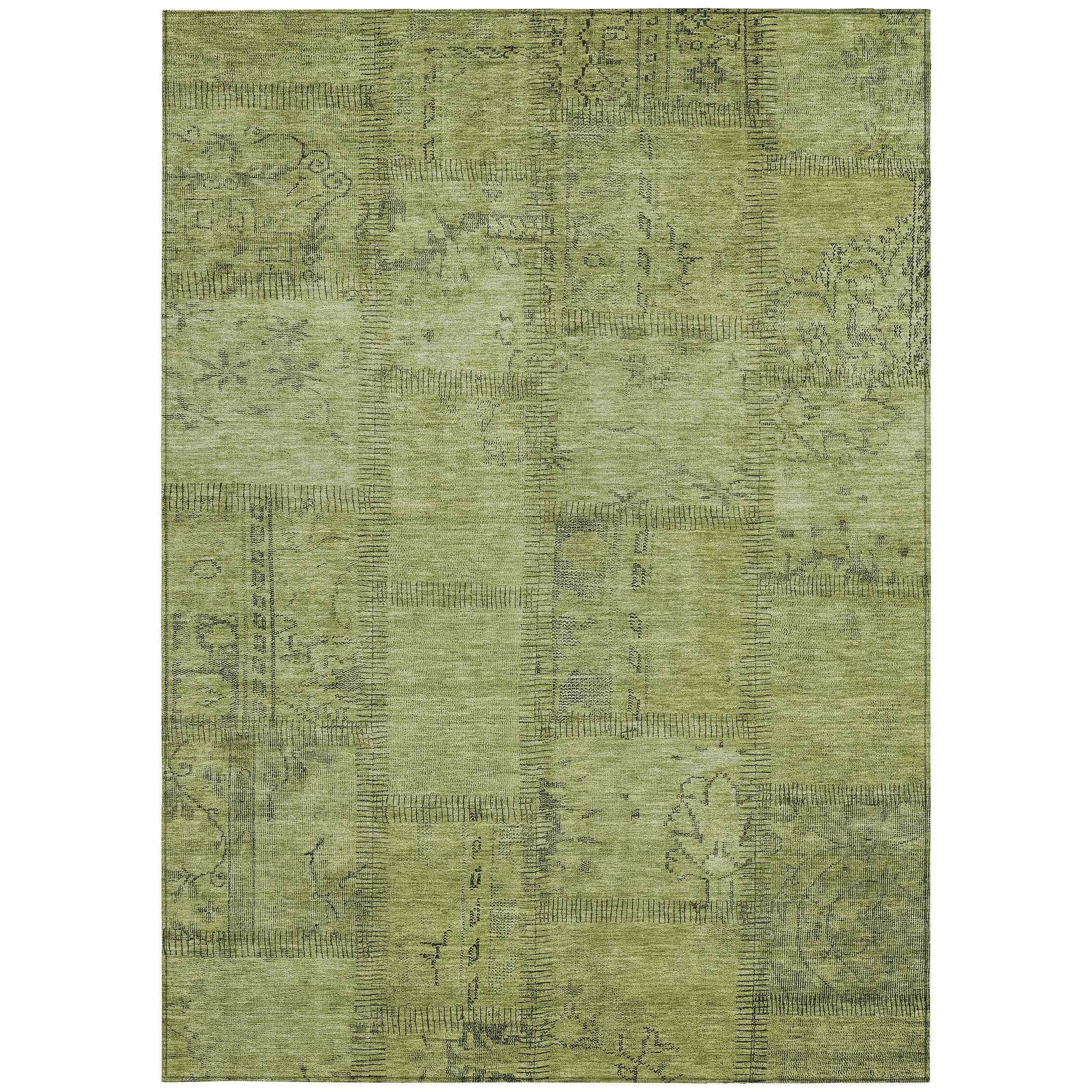10' X 14' Fern Green And Artichoke Green Patchwork Washable Indoor Outdoor Area Rug