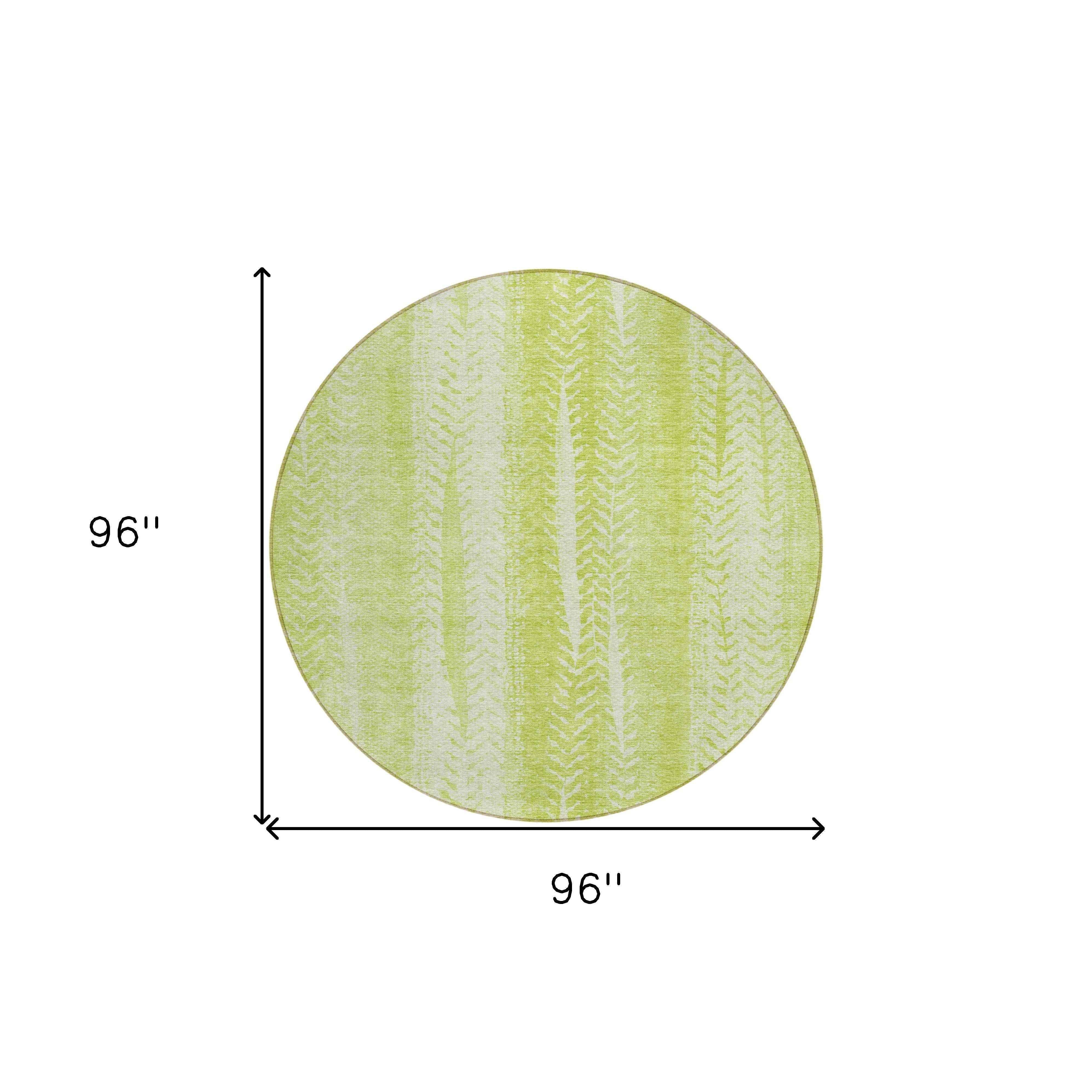 8' Artichoke Green And Ivory Round Botanical Leaves Washable Indoor Outdoor Area Rug