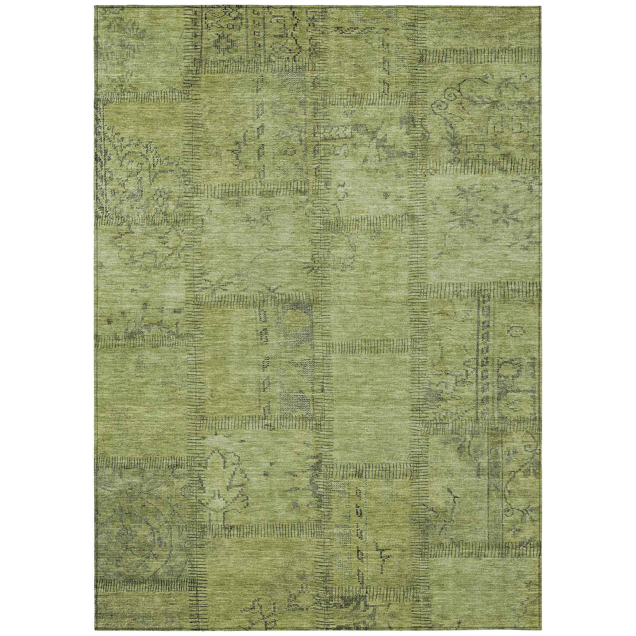 10' X 14' Fern Green And Artichoke Green Patchwork Washable Indoor Outdoor Area Rug