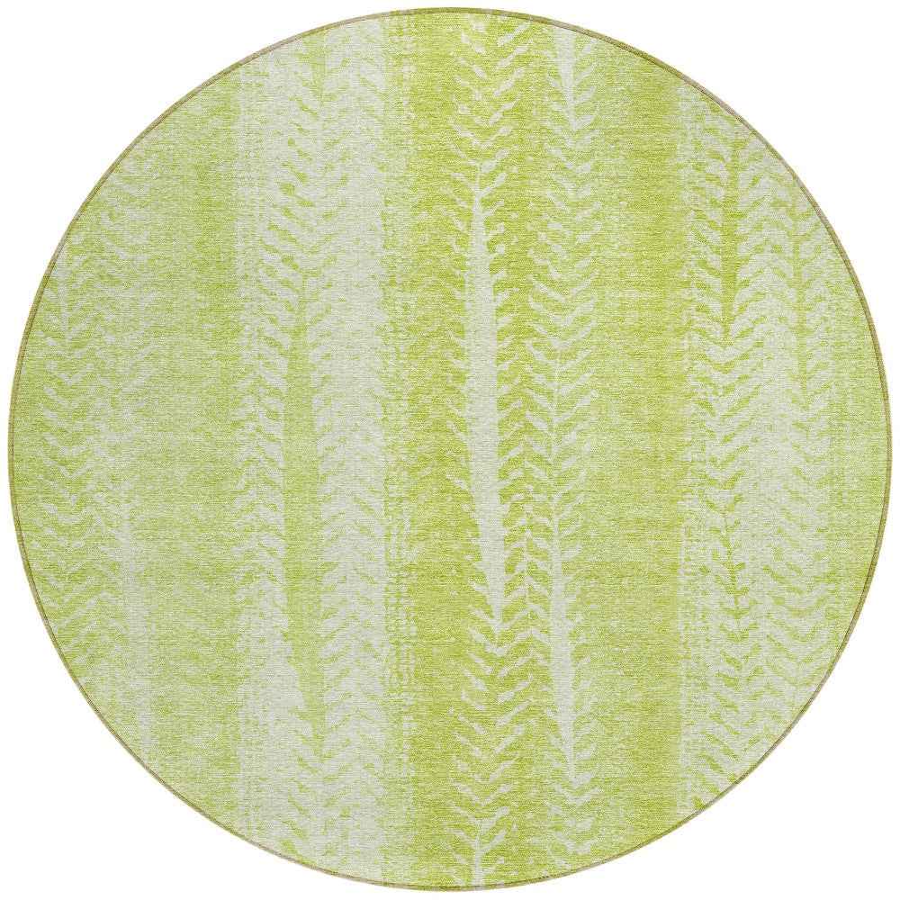 8' Artichoke Green And Ivory Round Botanical Leaves Washable Indoor Outdoor Area Rug