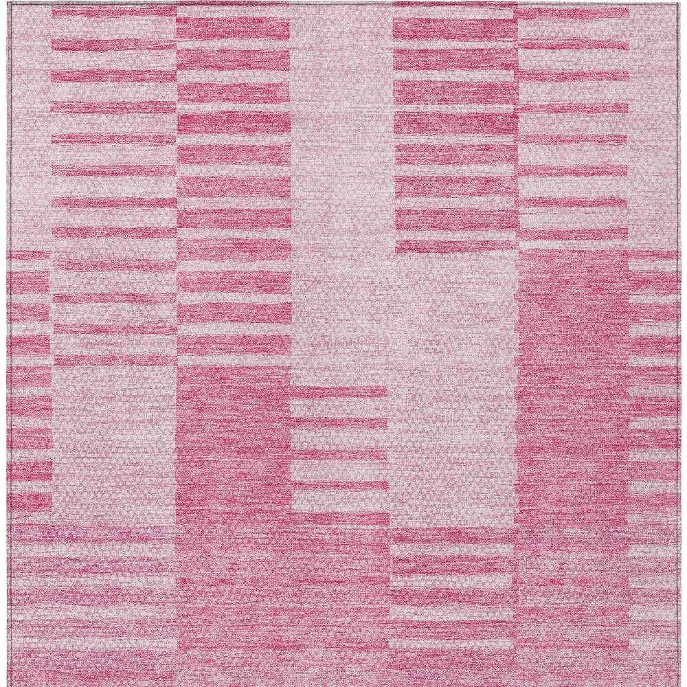 8' X 10' Pink And Blush Striped Washable Indoor Outdoor Area Rug