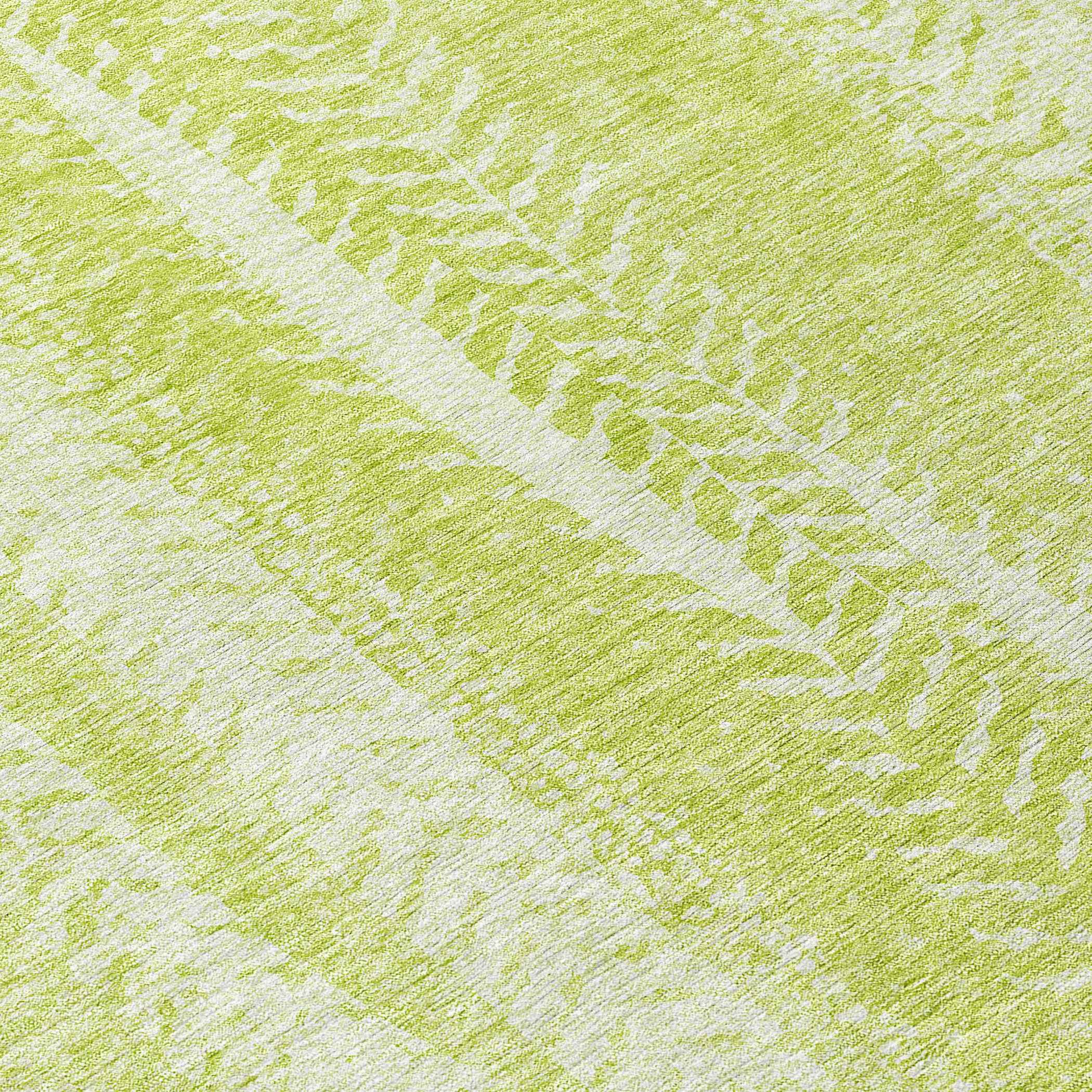 8' Artichoke Green And Ivory Round Botanical Leaves Washable Indoor Outdoor Area Rug