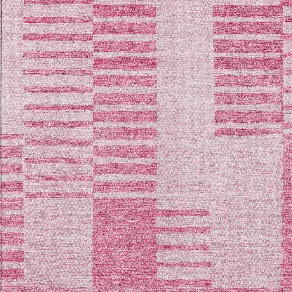 8' X 10' Pink And Blush Striped Washable Indoor Outdoor Area Rug
