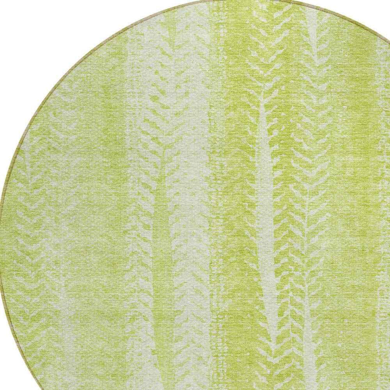 8' Artichoke Green And Ivory Round Botanical Leaves Washable Indoor Outdoor Area Rug