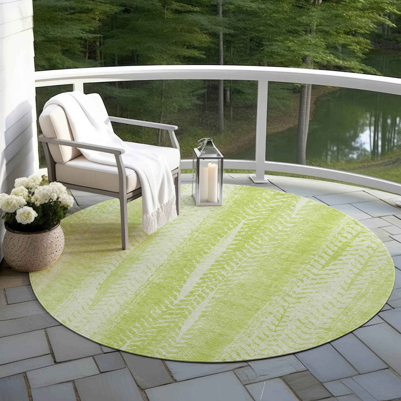 8' Artichoke Green And Ivory Round Botanical Leaves Washable Indoor Outdoor Area Rug