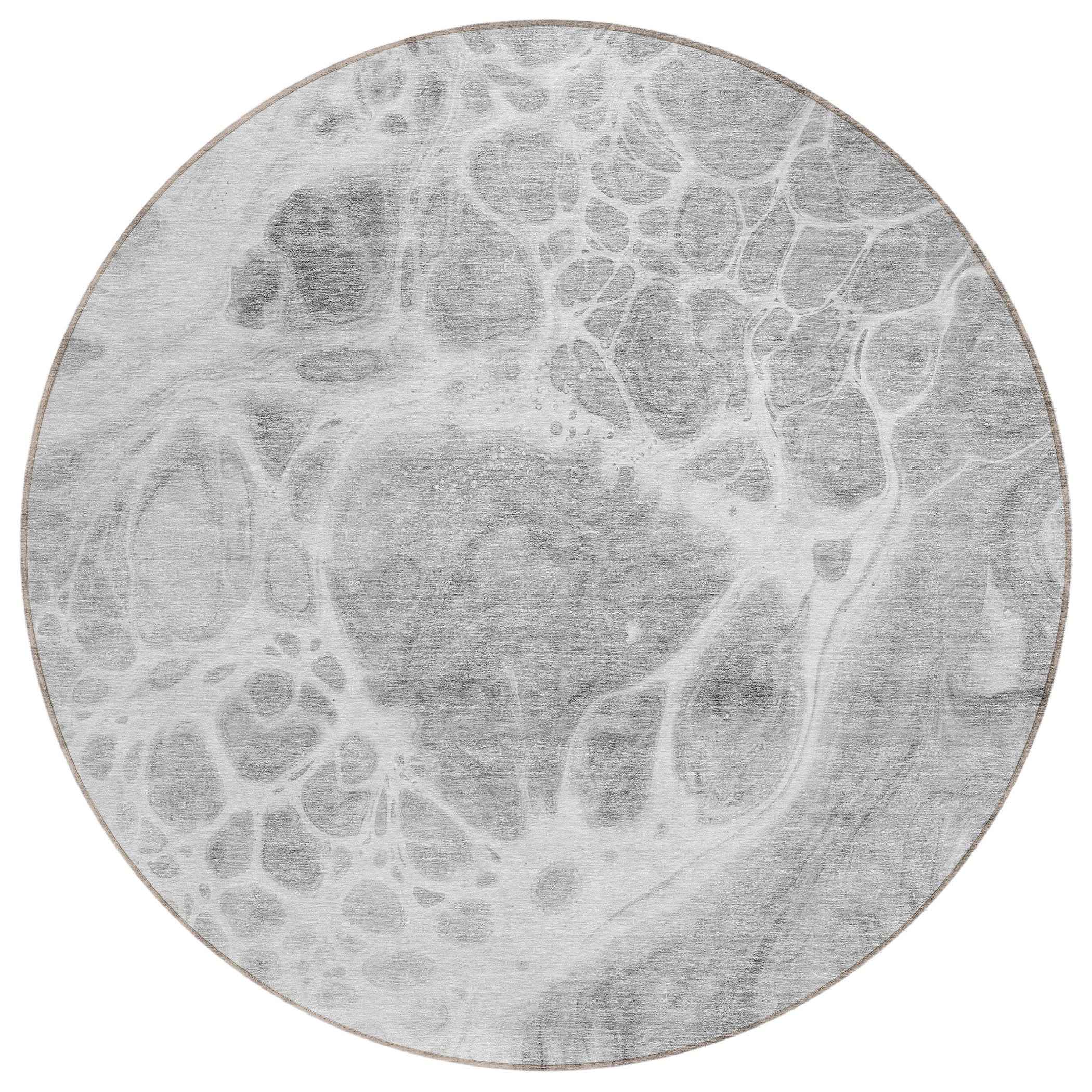 8' Gray Silver And Ivory Round Nautical Washable Indoor Outdoor Area Rug