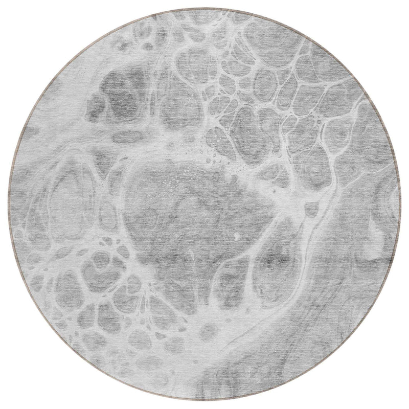 8' Gray Silver And Ivory Round Nautical Washable Indoor Outdoor Area Rug