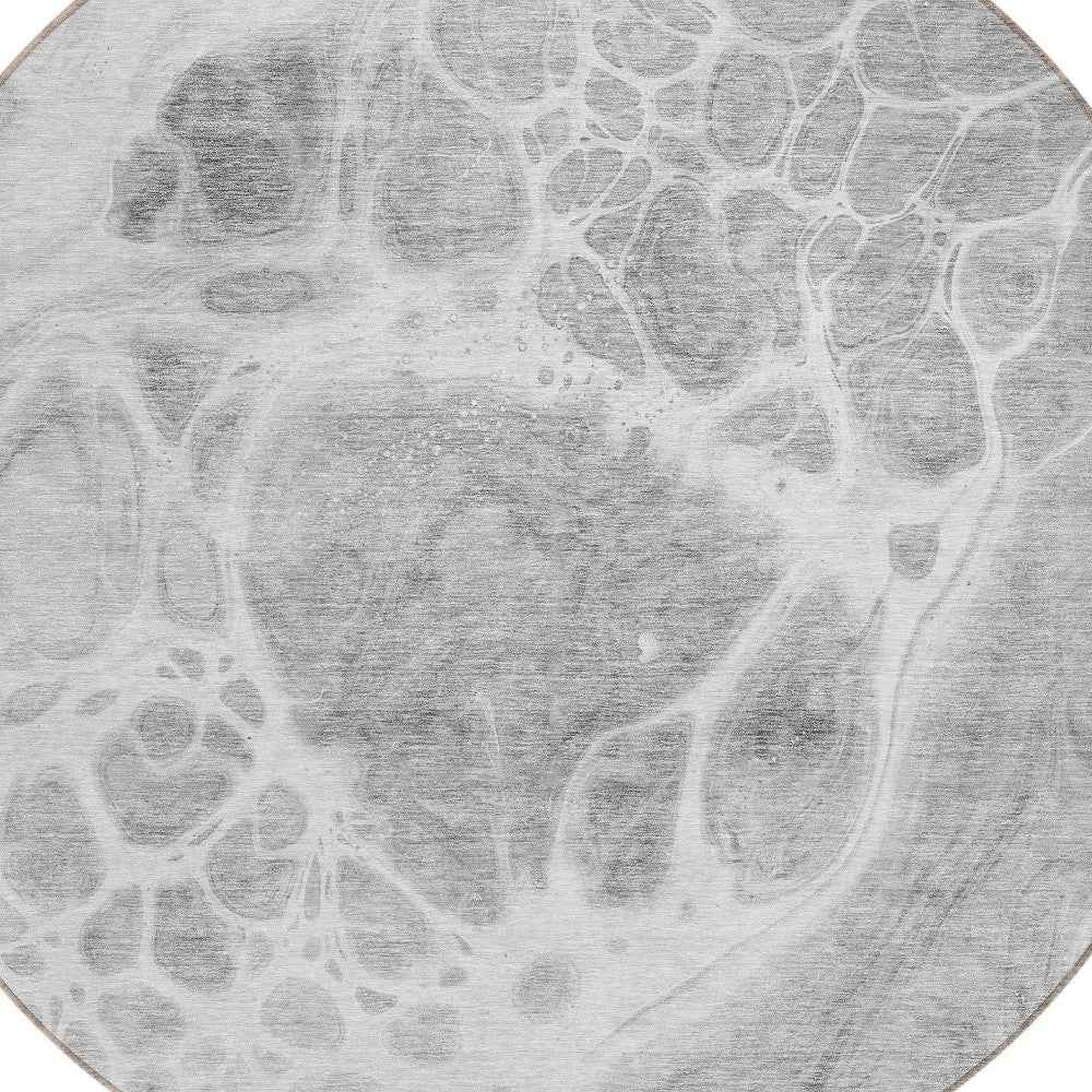 8' Gray Silver And Ivory Round Nautical Washable Indoor Outdoor Area Rug