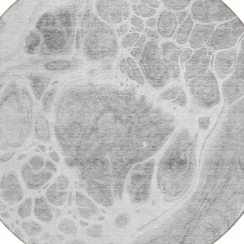 8' Gray Silver And Ivory Round Nautical Washable Indoor Outdoor Area Rug