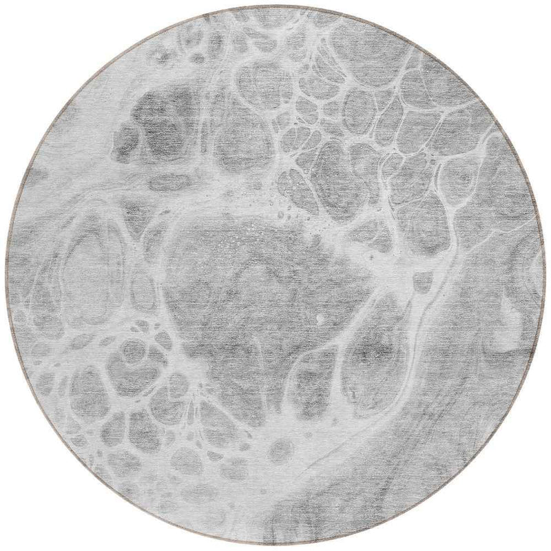 8' Gray Silver And Ivory Round Nautical Washable Indoor Outdoor Area Rug