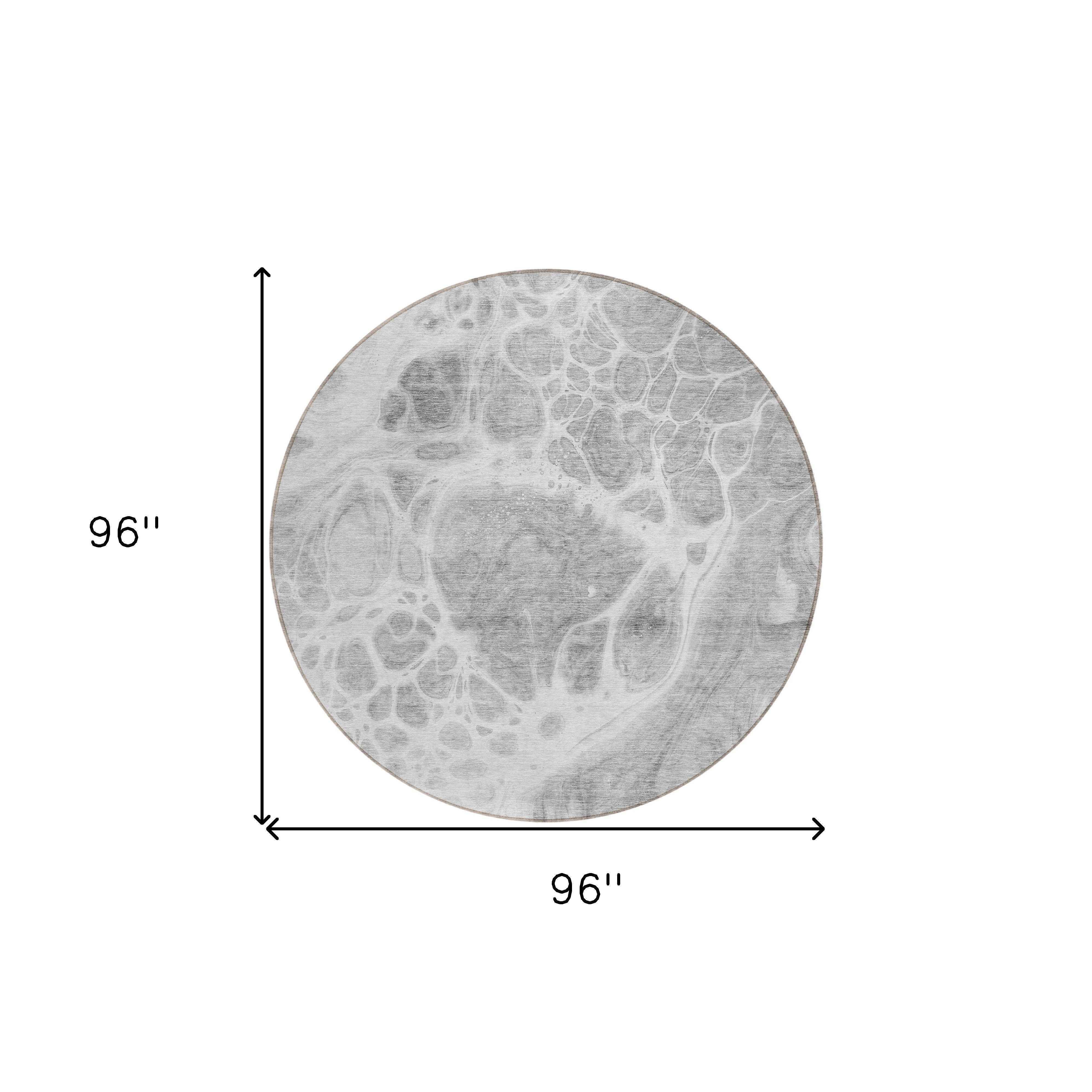 8' Gray Silver And Ivory Round Nautical Washable Indoor Outdoor Area Rug