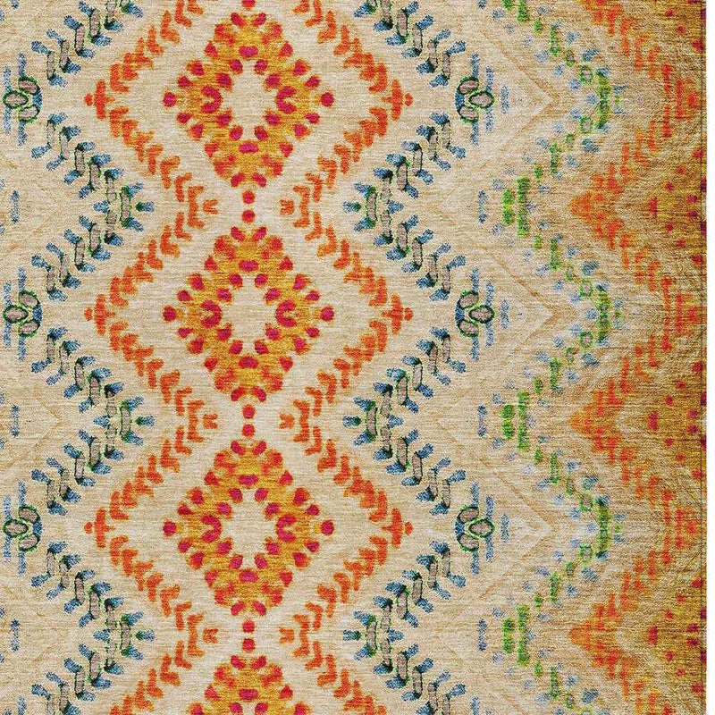 10' X 14' Beige Orange And Red Geometric Washable Indoor Outdoor Area Rug
