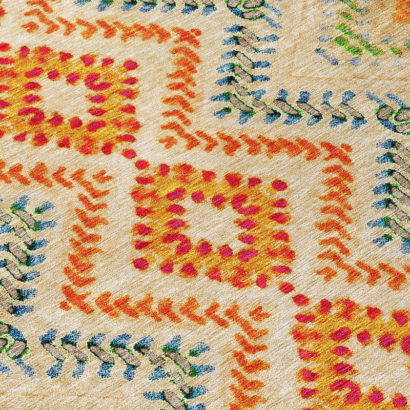 10' X 14' Beige Orange And Red Geometric Washable Indoor Outdoor Area Rug