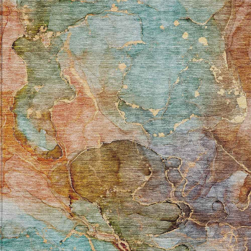 8' X 10' Copper Orange And Teal Blue Abstract Washable Indoor Outdoor Area Rug