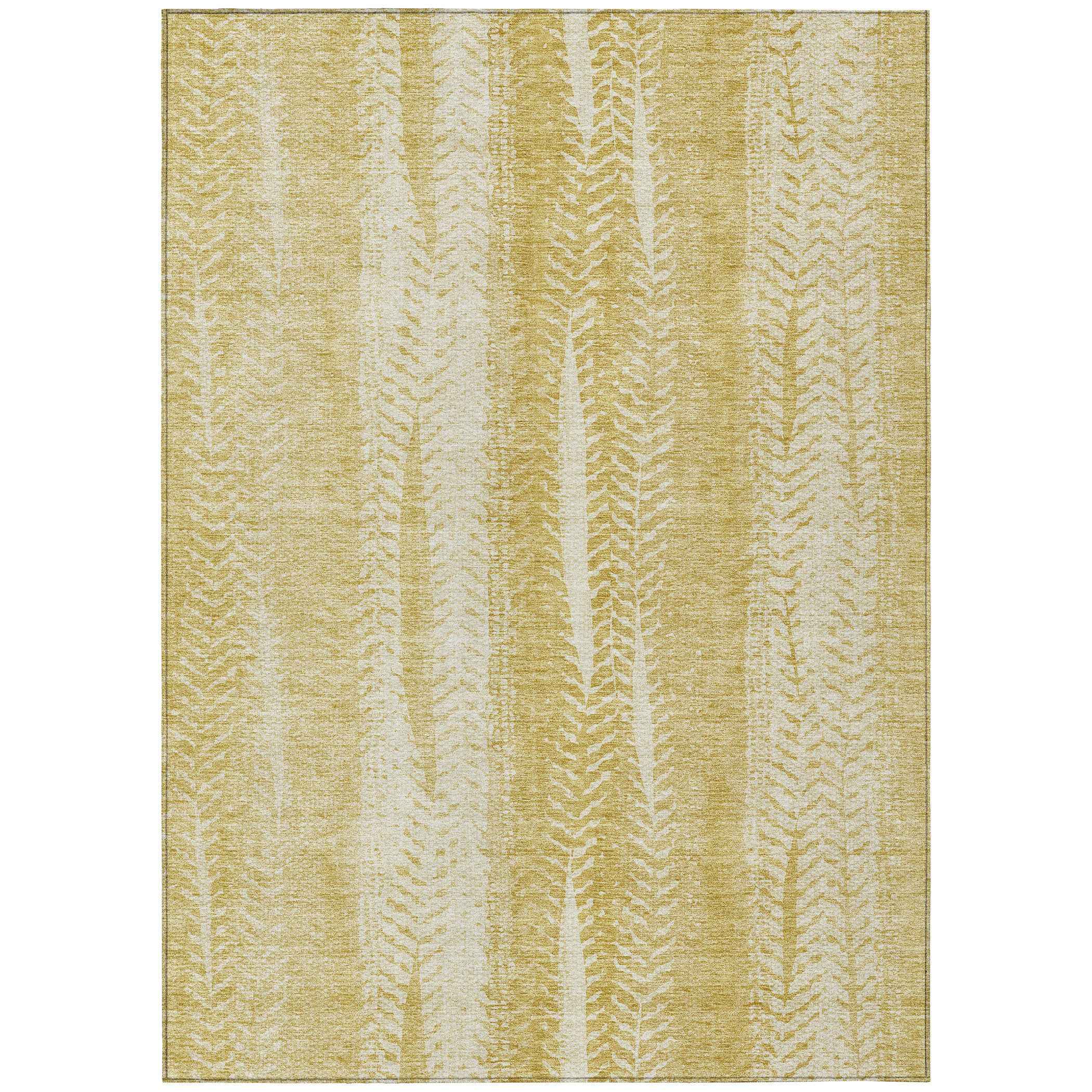 8' X 10' Gold Wheat And Ivory Botanical Leaves Washable Indoor Outdoor Area Rug
