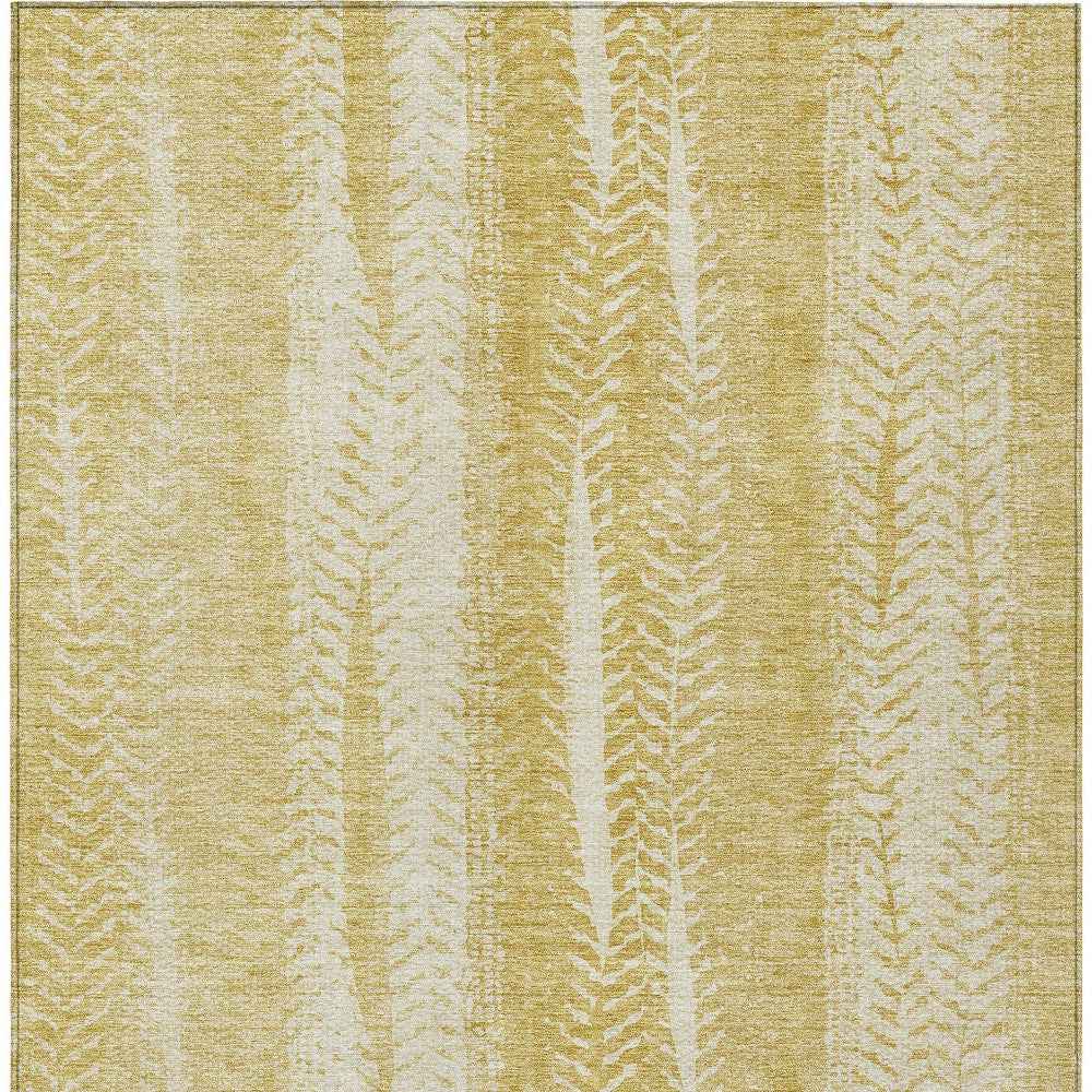 8' X 10' Gold Wheat And Ivory Botanical Leaves Washable Indoor Outdoor Area Rug